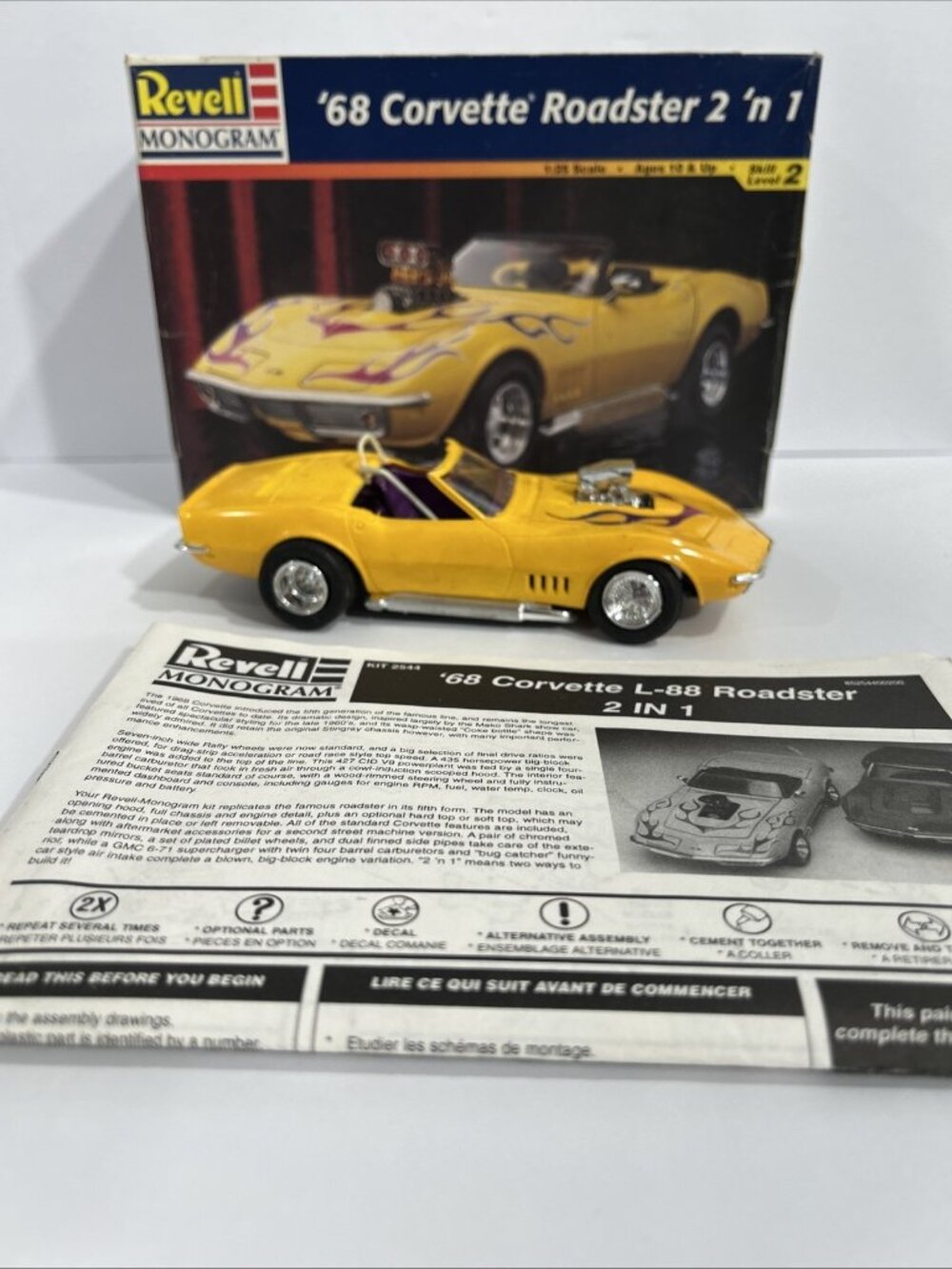 Built Vintage Revell 68 Corvette Roadster Plastic Model Kit